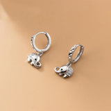 925 Silver Lucky Elephant Drop Earrings Zircon Elephant Earring