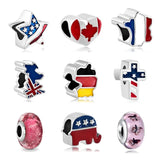 925 Silver Map Flag Cross Butterfly Charms Beads for Bracelet