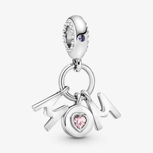 925 Sterling Silver Mom Letters Dangle Charms Beads Fit Europe Bracelet