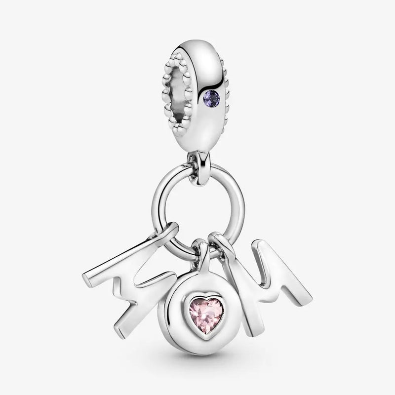 925 Sterling Silver Mom Letters Dangle Charms Beads Fit Europe Bracelet