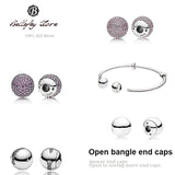 925 Sterling Silver Open Bangle End Caps for Pink Purple Pave Charm
