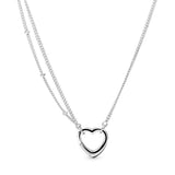 925 Sterling Silver Open Heart Necklace for Women Silver S925 Jewelry