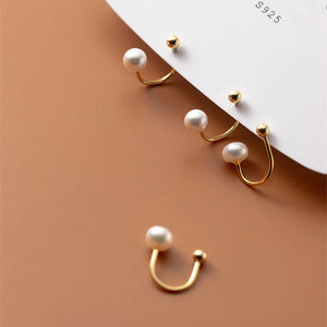 925 Silver Pearl Hoop Earrings Women Girls Jewelry