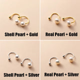 925 Silver Pearl Hoop Earrings Women Girls Jewelry