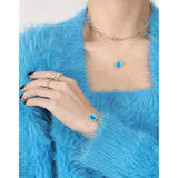 925 Silver Pendant Necklace Ocean Series Glaze Round Collar Jewelry