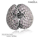925 Silver Pink Crystal Heart Charms Beads Bracelets DIY Jewelry