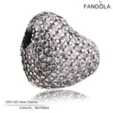 925 Silver Pink Crystal Heart Charms Beads Bracelets DIY Jewelry