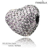 925 Silver Pink Crystal Heart Charms Beads Bracelets DIY Jewelry