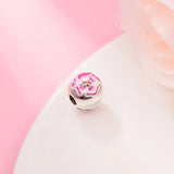 925 Silver Pink Pansy Flower Clip Charm Bead for Bracelets