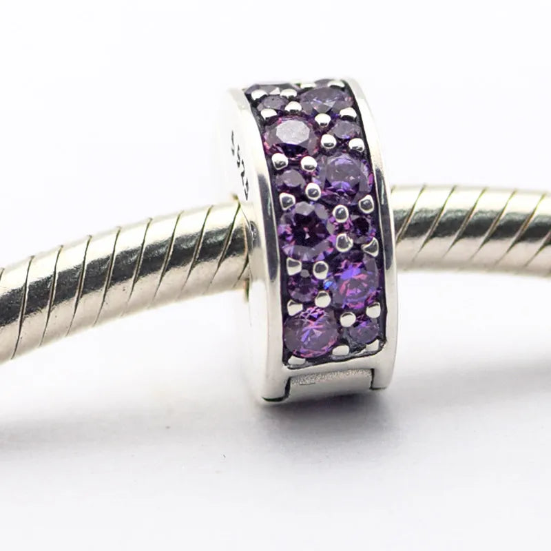 925 Silver Purple CZ Clip Charm for DIY Bracelets