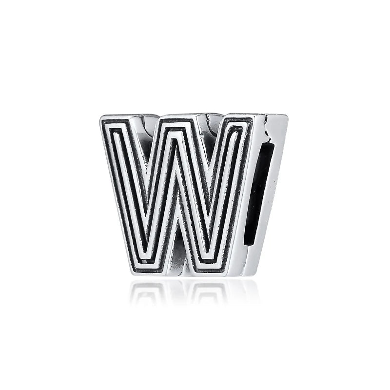 925 Sterling Silver Letter W Reflexions Clip Charm for Bracelets Beads