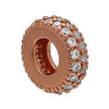 925 Silver Rose & Clear CZ Spacer Charm for Bracelet Beads