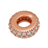 925 Silver Rose & Clear CZ Spacer Charm for Bracelet Beads