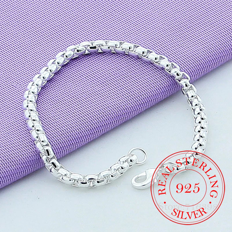 925 Sterling Silver Round Box Chain Bracelets For Women