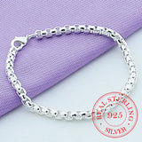 925 Sterling Silver Round Box Chain Bracelets For Women