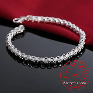 925 Sterling Silver Round Box Chain Bracelets For Women