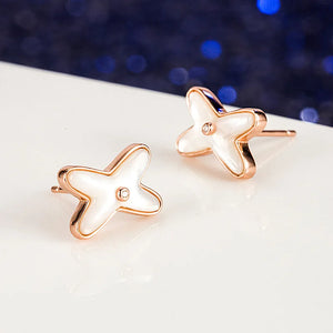 925 Sterling Silver Shell Mother of Pearl Cross Stud Earrings