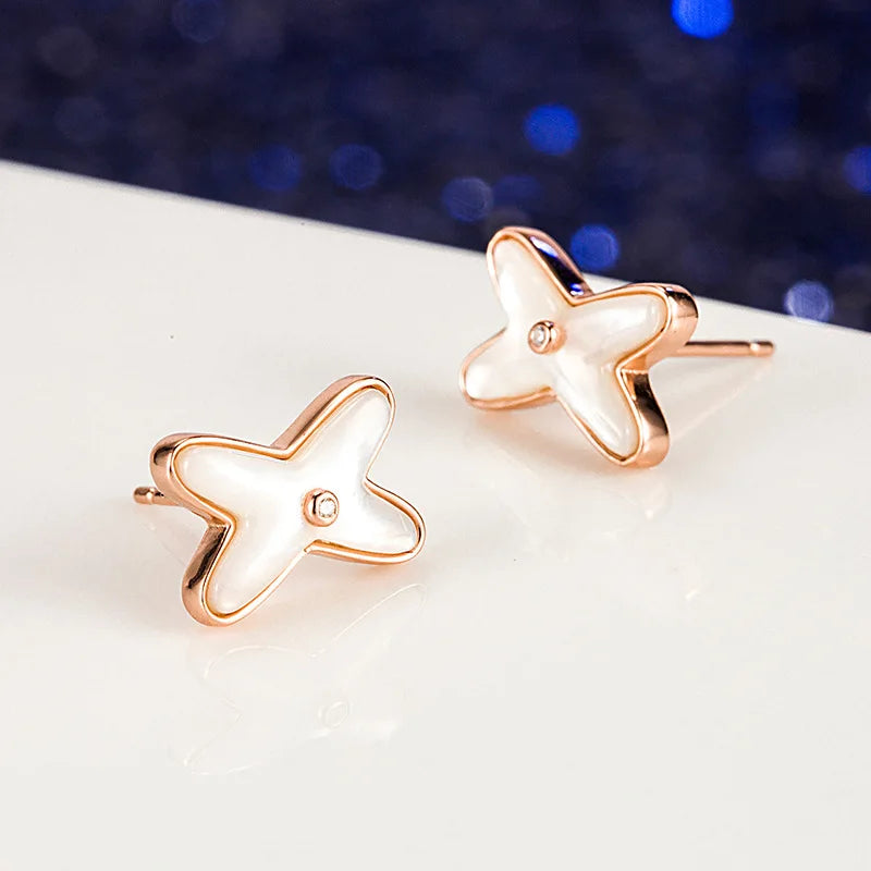 925 Sterling Silver Shell Mother of Pearl Cross Stud Earrings