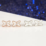 925 Sterling Silver Shell Mother of Pearl Cross Stud Earrings