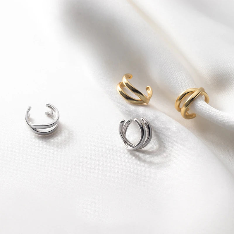 925 Sterling Silver Double Layered Ear Cuff Wrap Earrings