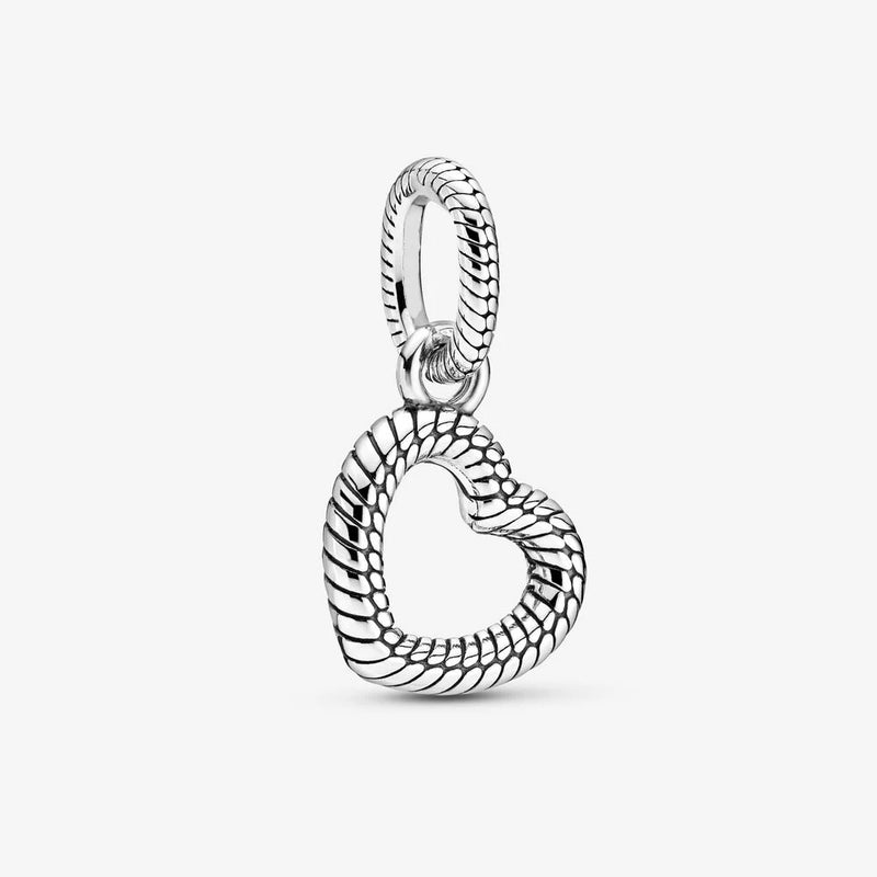 925 Silver Open Heart Pendant Charm for Bracelet - Snake Chain Pattern