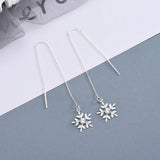 925 Sterling Silver Snowflake Threader Earrings Long Chain Pull Through Earrings