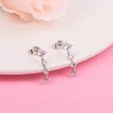 925 Sterling Silver Sparkling Round & Square Drop Earrings Wedding Jewelry