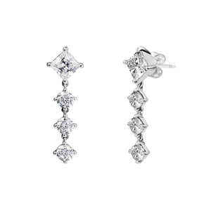 925 Sterling Silver Sparkling Round & Square Drop Earrings Wedding Jewelry