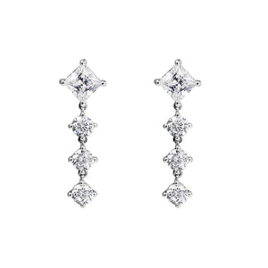925 Sterling Silver Sparkling Round & Square Drop Earrings Wedding Jewelry