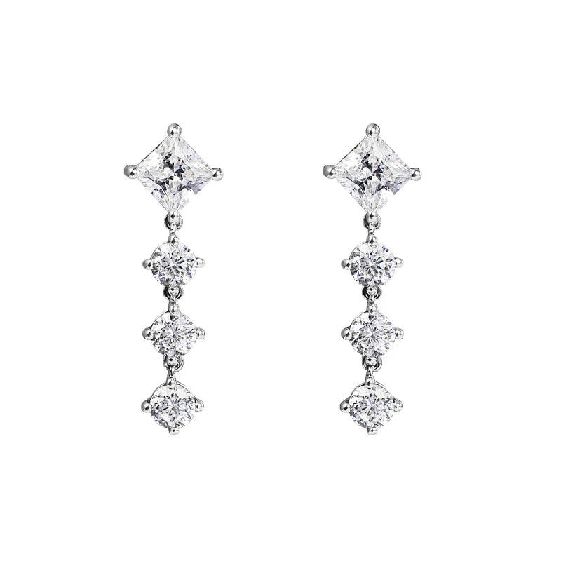 925 Sterling Silver Sparkling Round & Square Drop Earrings Wedding Jewelry