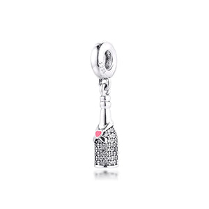 925 Sterling Silver Wine Bottle Dangle Charms Beads Fit Bracelet