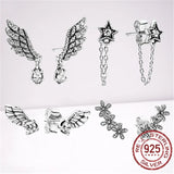 925 Silver Star Angel Wings Zircon Earrings