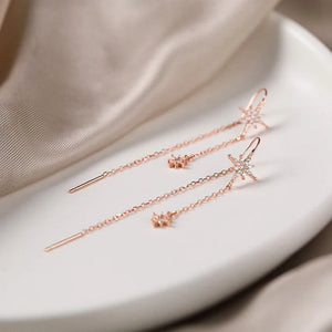 Sterling Silver Star Threader Earrings Tassel Pull Earrings