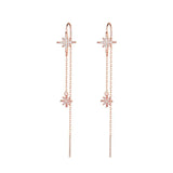 Sterling Silver Star Threader Earrings Tassel Pull Earrings