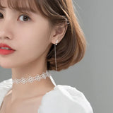 925 Silver Star & Moon Pull Through Threader Earrings with Zircon