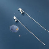 925 Silver Star & Moon Pull Through Threader Earrings with Zircon