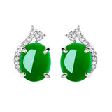 925 Sterling Silver Green Jade Stud Earrings Lady Round Emerald Gemstone
