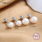 925 Silver Stud Earrings with Freshwater Pearl, Lady Fine Jewelry