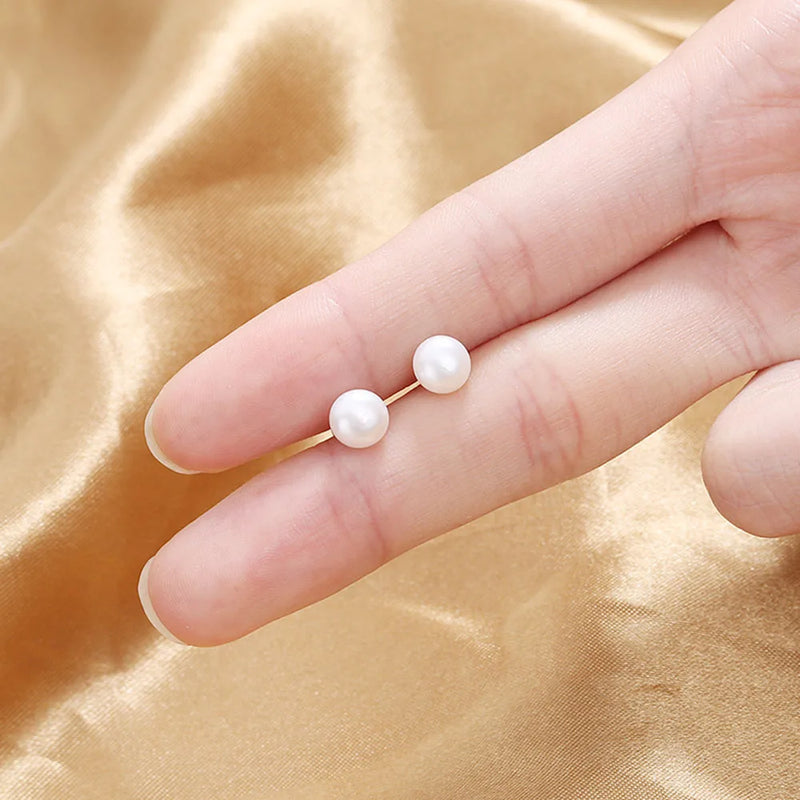 925 Silver Stud Earrings with Freshwater Pearl, Lady Fine Jewelry