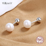 925 Silver Stud Earrings with Freshwater Pearl, Lady Fine Jewelry