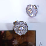 925 Silver Round Stud Earrings Full Zircon Crystal OL Lady Jewelry