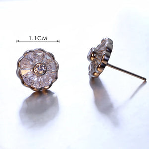 925 Silver Round Stud Earrings Full Zircon Crystal OL Lady Jewelry