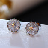 925 Silver Round Stud Earrings Full Zircon Crystal OL Lady Jewelry