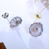 925 Silver Round Stud Earrings Full Zircon Crystal OL Lady Jewelry