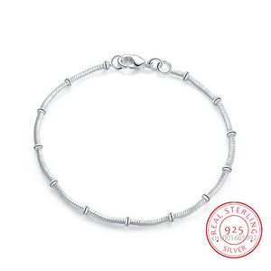 925 Sterling Silver Thin Beads Snake Chain Bracelet for Women Girls
