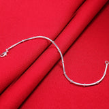 925 Sterling Silver Tiny Thin Beads Snake Chain Bracelet Women Girls Jewelry