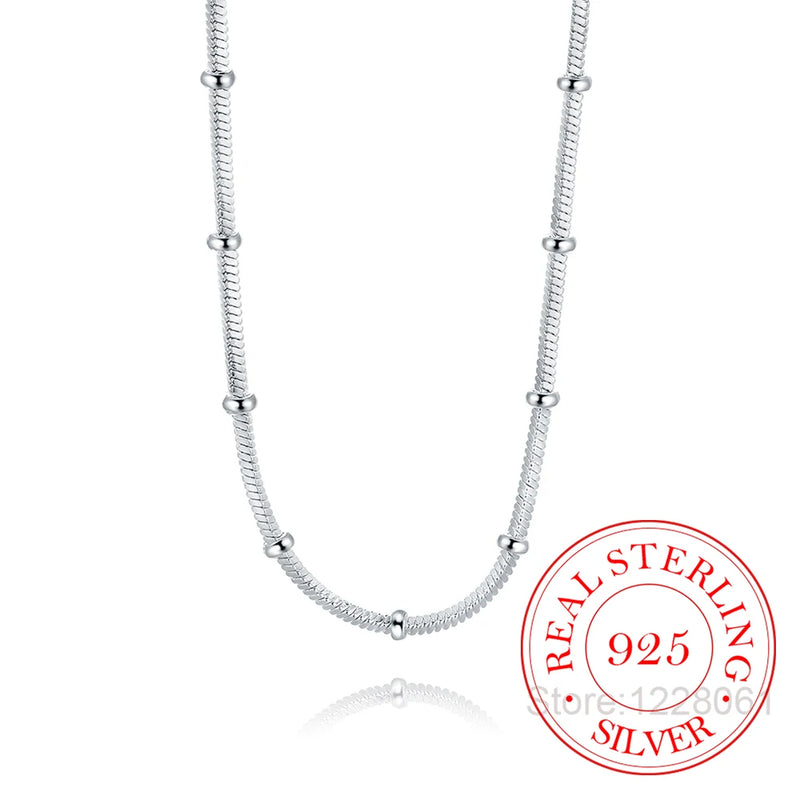 925 Sterling Silver Thin Beads Snake Chain Necklace for Women Girls