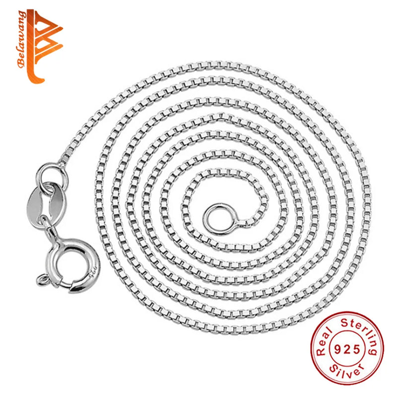 925 Sterling Silver Vintage Chain Necklace Women Box Chain Adjustable