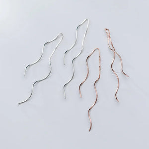 925 Sterling Silver Wave Pull Through Threader Earrings Spiral Drop Earring