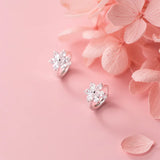 925 Sterling Silver Zircon Flower Small Hoop Earrings for Women Girls